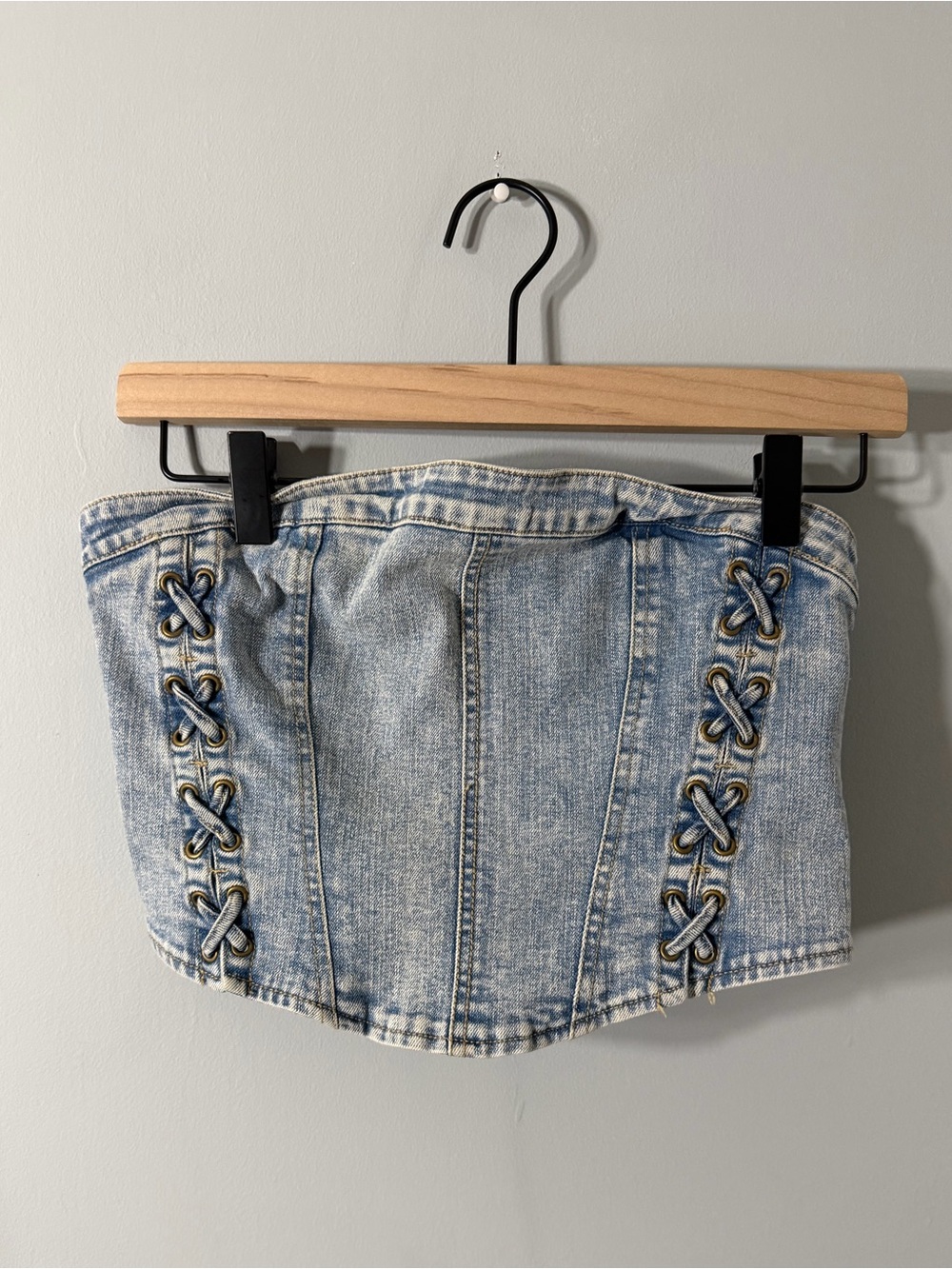 Pacsun Denim Corset Top with Lace-Up Sides - Light Blue